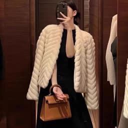 Elegant V Neck Herringbone Short Faux Mink Fur Jacket Women Long Sleeve Plush Jackets Woman Autumn Winter Fluffy Warm Outerwear
