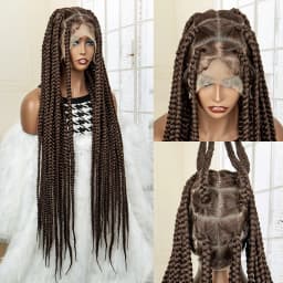 Full Lace Cornrow Braids Synthetic Lace Front Wig Big Square Knotless Box Braids Wig with Baby Hair Braided Wigs for Black Women