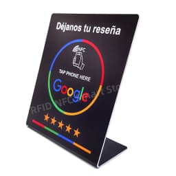 Déjanos tu reseña NFC Google Review NFC Stand Display Table Display URL Writing Social Media Business Review Card
