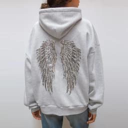 Leisure Spring and Autumn Sweater Wing Print and Hot Rhinestone Two Styles Women's Long-sleeved Pullover Hoodie