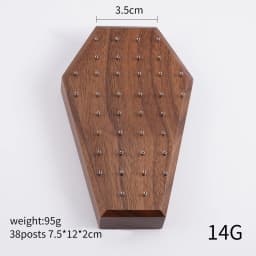 Neo-Gothic Coffin Black Walnut Solid Wood Display Stand for 16G 14G Piercing Jewelry Modern Display Holder with 38 Posts