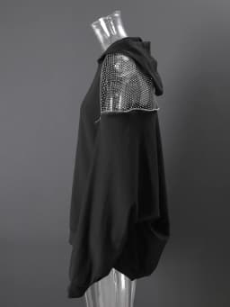 [EAM] Black Grid Hollow Out Big Size Casual Sweatshirt New Hooded Long Sleeve Women Fashion Tide Spring Autumn 2026 CPG6782