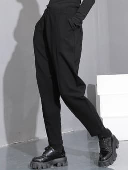 [EAM] High Elastic Waist Black Pocket Thick Patchwork  Harem Pants New Trousers Women Fashion Tide Spring Autumn 2026 SA155