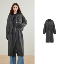 TOYOUTH Womens Down Jacket 2026 Winter New Three Wear Functional Design Hooded Outerwear With Dress Two Piece Set