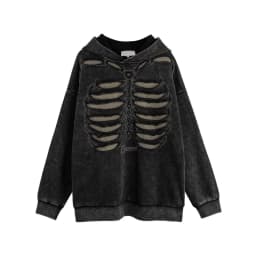 Autumn Winter Ripped Hole Skeleton Design Punk Hip Hop Hoodie Men Women High Street Vintage Oversize Hoodies