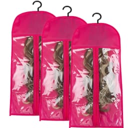 3pcs Premium Wig Storage Bags with Sturdy Metal Hangers - Black Transparent Design for Multiple Wigs & Hair Extensions