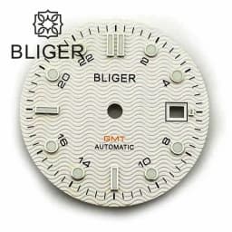BLIGER 29mm/31mm Watch Dial Black Blue White Dial Wave Grain Green Luminous Fit NH34 DG5833/3804 GMT Automatic Movement Date