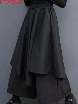 Solid Color Gothic Wide-leg Pants Women's 2026 Spring And Summer New Asymmetrical Hakama All-match Oversized Nine-point Pants