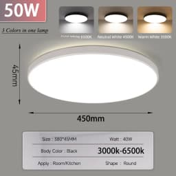 220V LED Ceiling Lights 3 Colors Change Bedroom Lamp Panel LED Indoor Lighting for Home Bathroom Dustproof LED Ceiling Lamp
