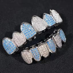 Hiphop Teeth Grillz Set for Unisex Top Bottom Mouth Silver Color Teeth Grills Tooth Cap Removable Dental Fashion Body Jewelry
