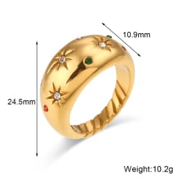 E.B.belle 2026 Collection Colorful Crystal Zircon Gem Star Pattern Bold Dome Stainless Steel Rings For Women Gold Plated Ring