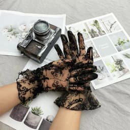 Sexy Black Lace Thin Transparent Elasticity Mesh Short Gloves Women Sunscreen Gothic Punk Lolita Cosplay Cross Flowers Mittens