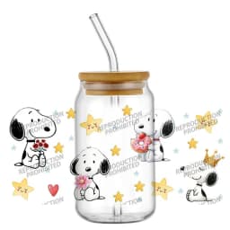 cartoon dog pattern 16OZ UV DTF Cup Wrap Stickers Waterproof Durable DIY Snoopy Design For Libbey Glass Home decoration