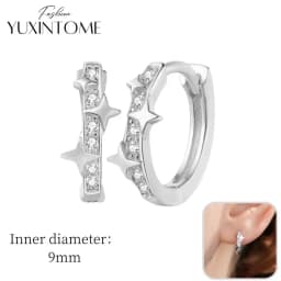 925 Sterling Silver Ear Needle Hoop Earrings Crystal Circle Small Huggie Earrings for Women Simple Females Girls Jewelry