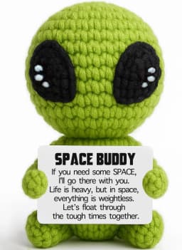 Customize Unique Positive Alien Crochet with Uplifting Card Birthday Graduation Anniversary Gift for Friend Husband Wife Teens