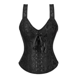 Women Corset with Straps Black Overbust Corset Plus Size Floral Jacquard Corset Zipper Top Gothic Steampunk Corset Bustier