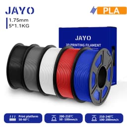 JAYO 3D PETG/PLA/PLA+ Filament 1.75mm +/-0.02mm PLA Filament 5 Rolls For Bambu FDM 3D Printer Neatly Wound 3D Printing Material