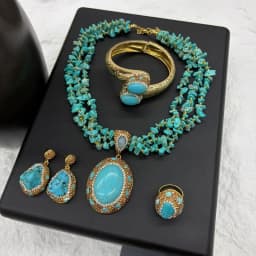 Vintage 4pcs Necklace Earring Ring Bracelet Crystal Stone Jewelry Sets for Women Natural Amethyst Tigers Eye Statement Jewelrys