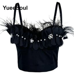 Black Y2K Tops White Rhinestone Sequins Tassel Slim Crop Top New Gothic Party Club Wedding High Street Sexy Corset Top Camis