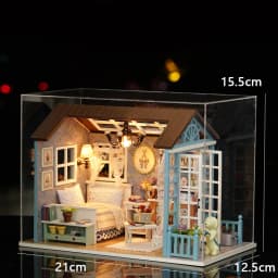 Pink DIY Miniature Dollhouse Kit 2-Level Sweet Home with LED Light Outdoor Patio Creative Handmade Model for Birthday Gift