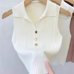 2026 Spring Summer Ice Silk Knit Sleeveless Tops Women's Polo Lapel Tank Tops Slim Versatile Camisole Vest