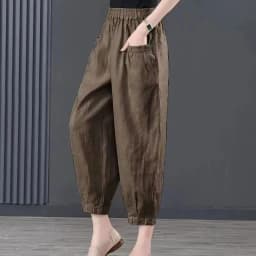 Ice Silk Cotton Linen High Waist Elastic Lantern Pants Women's Loose Harlan Pants Asymmetric Commute Sle Summer 2025