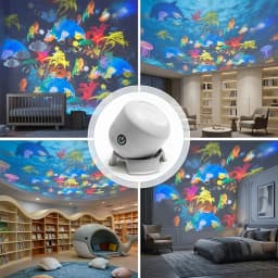 360° Rotating Dynamic Night Light USB Rechargeable LED Ocean Projector Lights Adjustable Ambient Lamp for Game Living Room Decor