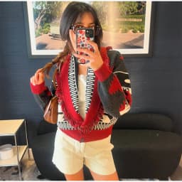 Knitted Jacquard Tassels Patchwork Cardigans Women Sweaters Long Sleeve V-neck Thicken Vacation Sweater 2025 Autumn Coats Tops