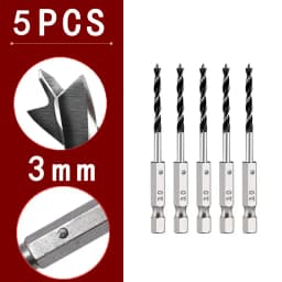 3/4/5/7PCS 1/4" Hex Shank Three-point Woodworking Special Drill Bit 3.0mm-10mm HSS Perforating Electric Drill Rotary Head