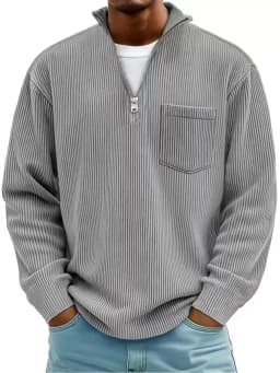Autumn And Winter New Men's Solid Color Corduroy Long-sleeved Zipper Stand-up Collar Loose Fashion Men's Sweater