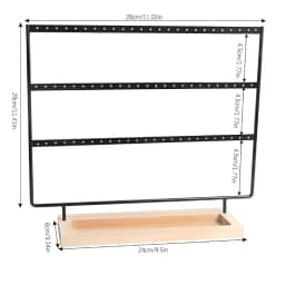 3-Tier Earring Organizer 75 Holes Jewelry Display Stand Metal Earring Holder with Wood Base Necklace Holder