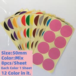 12 Sheets/Pack Mix Color Circle Round Color Coded Adhesive Label Dot Sticker 6mm/8mm/10mm/13mm/16mm/19mm/25mm/32mm/50mm/100mm