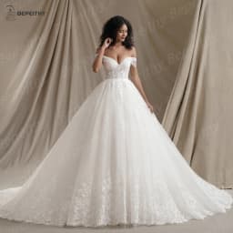 BEPEITHY Customized Lace Wedding Dresses For Women Bride Short Sleeves 2026 Glitter Vintage Bridal Plus Size Gown Vestidos Novia