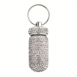 Bling Rhineston Pill Container Portable Pill Bottle Case Waterproof Travel Medicine Box Beautiful Holder Storage with Keychain