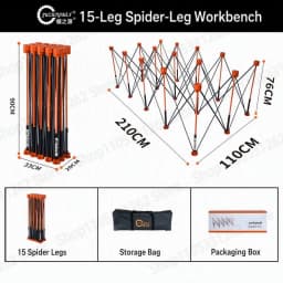 Heavy Duty Spider Workbench 3500kg Max, Folding Stand Bag, Quick Setup No Tool, Woodworking Garage Support 4 6 8 10 12 15 Legs