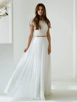 Charming Two Pieces Wedding Dresses Scoop Cap Sleeves Chiffon Beach Bridal Gown 2025 Zipper Lace Bride Dress Customized New