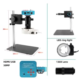 48MP 38Mp 4K 2K HDMI USB Industrial Digital Video Microscope Camera Zoom 130X C-Mount Lens LED Ring Light For Repair Soldering