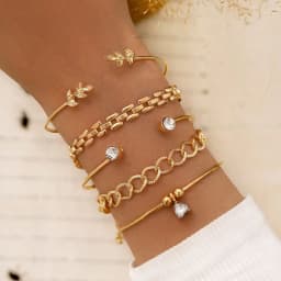 Bohemian Silver Color Geometric Link Chain Bracelet Set For Women Crystal Leaf Open Cuff Bangle Female Boho Jewelry Accessory