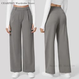 Womens Solid Color Straight Pant Loose Stretch Yoga Pants with Pockets Streetwear Outdoor Sports Pants Joggers Baggy Trousers