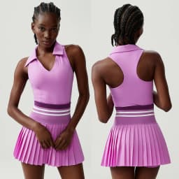 Women Two Pieces Yoga Set Solid Color Gym Top Tennis Skirt Sports Suit Breathable Quick Dry Short Sportswear Workout Clothes
