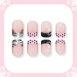 24pcs Short Square Shaped False Nails Black White Zebra-printed Polka Dot French Style Press On Nails Sweet DIY Manicure Art