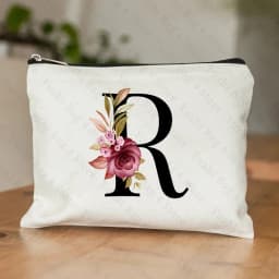 26 Letters Flower Makeup Bag Printed Bridesmaid Wedding Gift Graduation Teacher's Day Gift Storage Bag Travel Perfume Side Bag