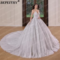 BEPEITHY Customizd V Neck Princess Wedding Dresses For Women 2026 Plus Size Bride Glitter Ball Gown Bridal Vestidos De Novia