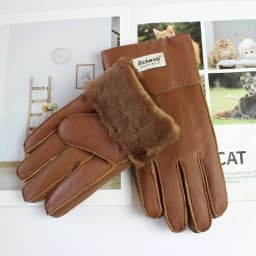 New men's sheepskin fur gloves thickened wool lining warm and cold resistant winter gloves leather