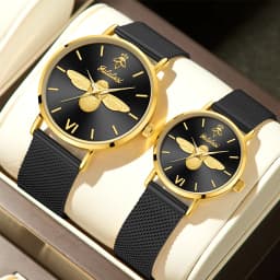 YaLaLuSi Minimalist Quartz Couple’s Watches with 3D Bee Relief Design for Men and Women Relojes De Mujeres