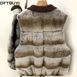 OFTBUY Knit Collar Zip Up Two Sides Wear Fur Waist Coat Women Reversible Real Rabbit Fur Vest New Winter Fur Clothing Female