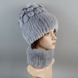 Real Rex Rabbit Fur Hat And Scarf Set Women Winter Knitted Beanie Hat Natural Fur Skullies Beanies Woman Hat Female Cap Elastic