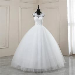Y&m Novias Customized White O Neck Simple Wedding Dresses Pluse Size Vestido De Noiva Lace Embroidery Ball Gown Robe Mariage