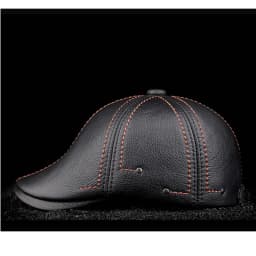 New Cowhide Genuine Leather Men Berets Cap Hat High Quality Fashion Men's Real Leather Adult Striped Black Hats