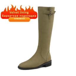Women Knee High Boots 2026 Luxury Split Cow Genuine Leather Brown Black ZIP Low Block Heel High Quality Long Boot Handmade Shoe